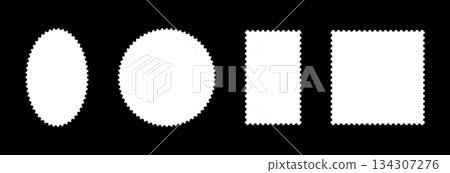 Postage stamp template flat frames. Empty border, backdrop for postcard, letter. Set of blank circle, rectangular vintage stamps. Tags, labels, coupons, boxes with curvy, wiggly, wavy perforated edges Postage stamp template flat frames. Empty border, backdrop for postcard, letter. Set of blank circle, rectangular vintage stamps. Tags, labels, coupons, boxes with curvy, wiggly, wavy perforated edges 134307276