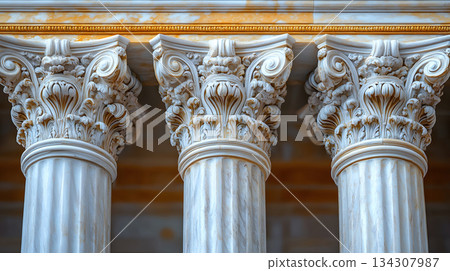 Classical architecture elements with decorative columns. 134307987