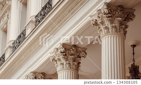 Classical architecture elements with decorative columns. 134308105