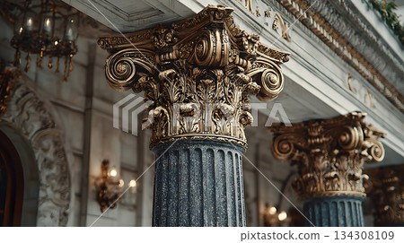 Classical architecture elements with decorative columns. 134308109