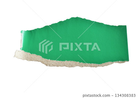 Decorative background made of green torn cardboard. 134308383