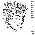 Teenage boy head with smirk cartoon style illustration 134308501