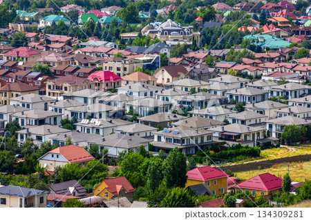 Suburban residential houses in sunny daytime in Bishkek, Kyrgyzstan 134309281
