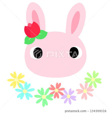 Cute rabbit logo Spring tulips Cute rabbit logo Spring tulips 134309316