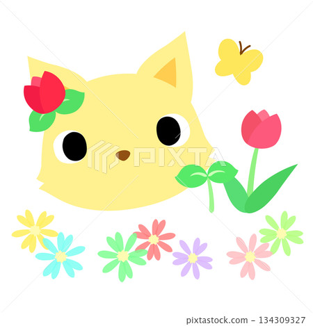 Cute fox logo Spring tulips Cute fox logo Spring tulips 134309327