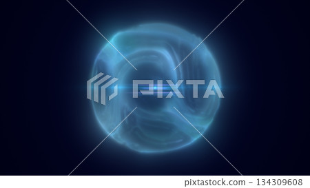 Abstract glowing blue sphere with inner light streaks, symbolizing energy flow, fusion, and futuristic motion 134309608