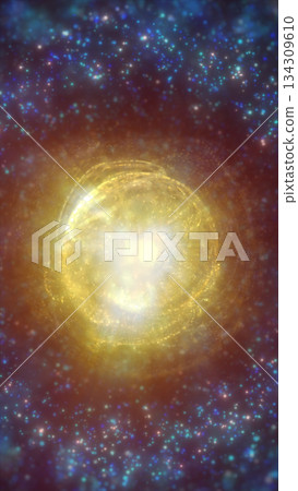 Golden glowing energy core surrounded by star-like particles in deep space, symbolizing creation, origin, and cosmic power Golden glowing energy core surrounded by star-like particles in deep space, symbolizing creation, origin, and cosmic power 134309610