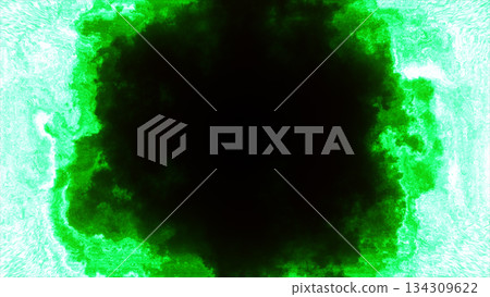 Intense green radioactive-style energy forming a bright glowing portal around a dark center Intense green radioactive-style energy forming a bright glowing portal around a dark center 134309622