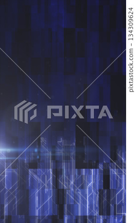 Abstract digital background with glowing blue rectangles and circuit patterns symbolizing data flow and connectivity 134309624