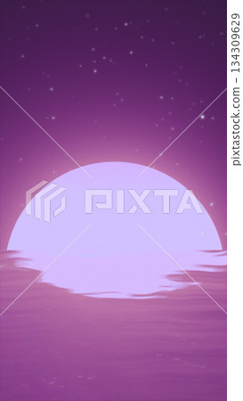 Minimalist pink sunset over reflective water with stars scattered across the night sky Minimalist pink sunset over reflective water with stars scattered across the night sky 134309629