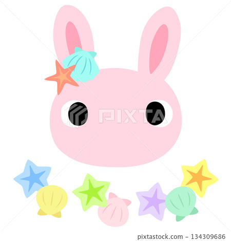 Cute rabbit logo Summer seashell Cute rabbit logo Summer seashell 134309686