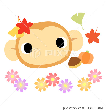 Cute monkey logo Autumn leaves 134309861
