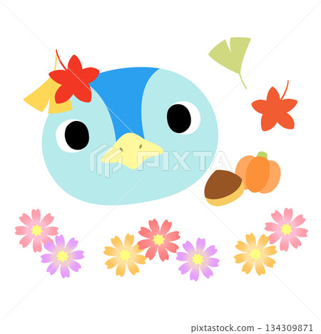 Cute penguin logo Autumn leaves 134309871