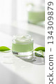 Organic cosmetic cream and green leaves, natural ingredients skin care and beauty image 134309879