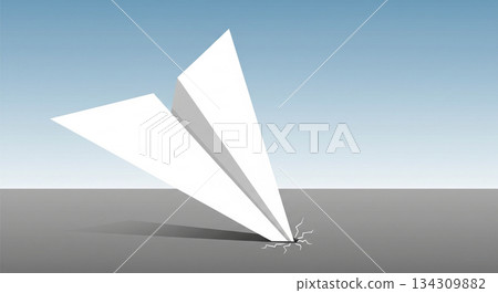 Paper plane crashing to the ground and breaking, business failure and setback concept 134309882
