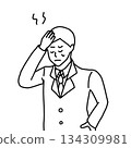 A man in a suit holding his head (line drawing) 134309981