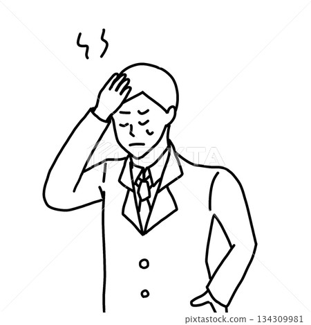 A man in a suit holding his head (line drawing) A man in a suit holding his head (line drawing) 134309981