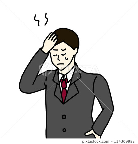 A man in a suit holding his head (color) 134309982