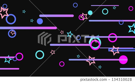 Blue purple glowing geometric abstract background pattern of flying lines of circles and stars 134310028