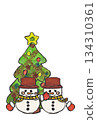 Hand-painted watercolor (picture letter) "Christmas card" with no text - two snowmen 134310361