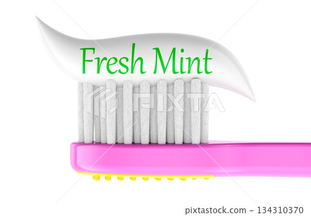 Toothbrush with toothpaste Fresh Mint. 3D rendering 134310370