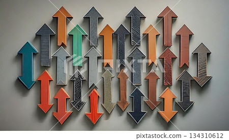Artwork with an up and down arrow motif expressing diversity and choice 134310612