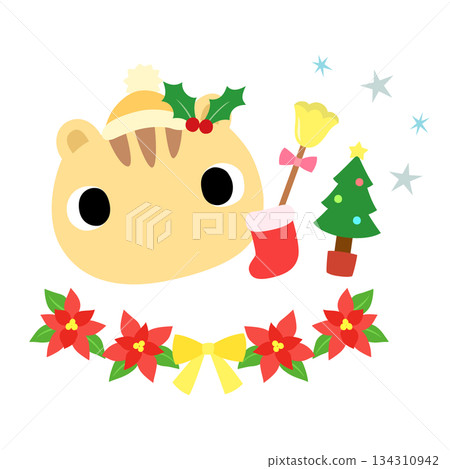 可愛的松鼠標誌 冬季聖誕節 134310942