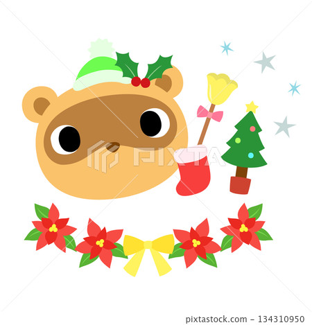 Cute raccoon mark winter Christmas 134310950
