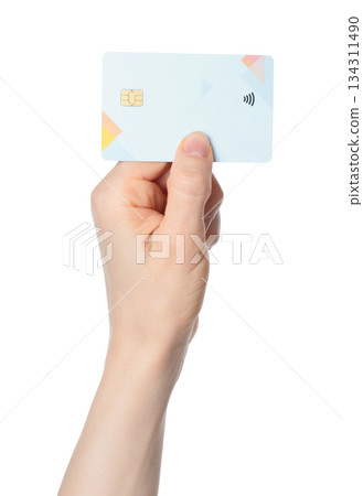 Hand holding a bank card with a chip, isolated on transparent background. Ideal for finance, payment, banking, digital transactions, and security-themed projects Hand holding a bank card with a chip, isolated on transparent background. Ideal for finance, payment, banking, digital transactions, and security-themed projects 134311490