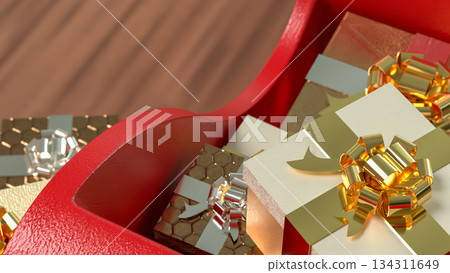 Luxury Holiday Gift Boxes in Festive Display 3d render. 134311649