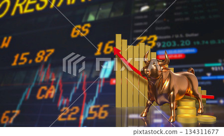 Golden Bull Market Surge for Business concept 3d Render. Golden Bull Market Surge for Business concept 3d Render. 134311677
