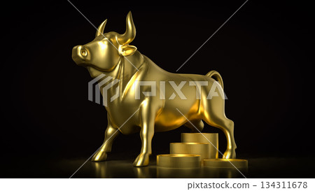 Golden Bull Wealth Growth Symbol 3d render. Golden Bull Wealth Growth Symbol 3d render. 134311678