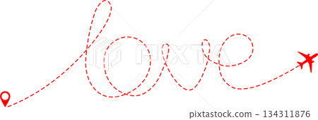 Airplane Route with Dotted Word Love 134311876