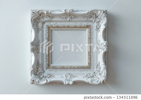 Art. Empty poster. Picture frame in baroque style. Empty stylish photo frame. Mock up for modern interior and branding. Art. Empty poster. Picture frame in baroque style. Empty stylish photo frame. Mock up for modern interior and branding. 134311896