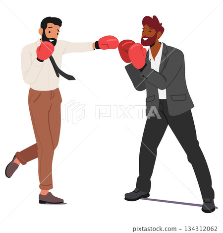 Two businessmen fighting with gloves boxing engaged in fierce business competition for leadership Two businessmen fighting with gloves boxing engaged in fierce business competition for leadership 134312062
