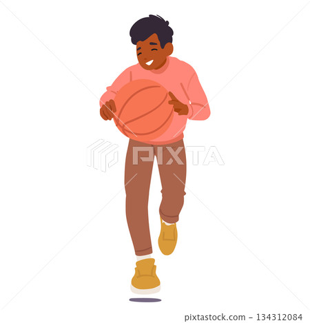 Happy smiling preteen boy child playing basketball enjoying training activity isolated on white Happy smiling preteen boy child playing basketball enjoying training activity isolated on white 134312084