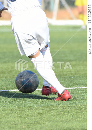 踢球的足球運動員 134312623