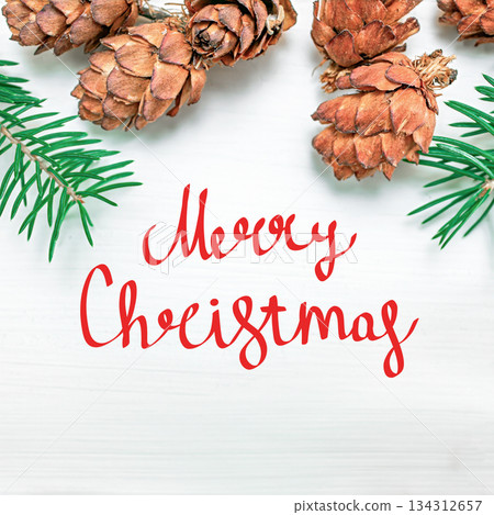 Handwritten Christmas greetings on a photo Handwritten Christmas greetings on a photo 134312657