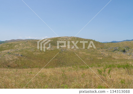 Spring 2025: View of Akiyoshidai and Mt. Kanmuriyama, with dead grass remaining 134313088