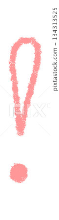 Pink crayon sketch exclamation icon and punctuation symbol. Hand drawn font mark as creative character element in bold style. Eye graphic accent for use as a playful symbol in text or design 134313525