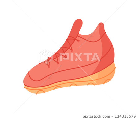 Flat sport sneaker with minimal style. Red running footwear for gym, equipment, and fitness workout. Ideal for sportswear fans, dynamic activity, and healthy lifestyle concepts. Vibrant shoe design 134313579