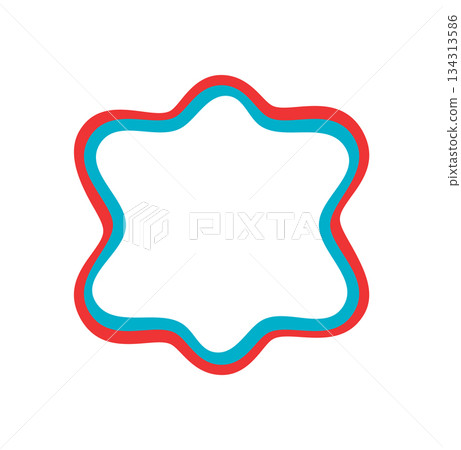 Groovy wavy border outline shape with funky retro line element. Bubble style frame with abstract y2k form in red and blue, trendy background for playful, modern use in graphic design. 134313586