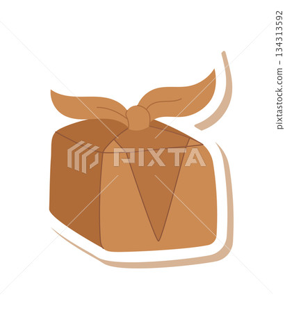 Vintage flat kraft gift box label in brown cardboard style. Eco carton package for xmas and present, perfect for holiday decor or sustainable gift packaging concept. Vintage flat kraft gift box label in brown cardboard style. Eco carton package for xmas and present, perfect for holiday decor or sustainable gift packaging concept. 134313592