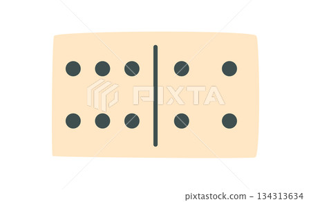 Flat wooden domino piece with black and white design. Classic game tile for boardgame and table play. Essential for leisure, strategy, fun activities, suitable kids family entertainment. 134313634