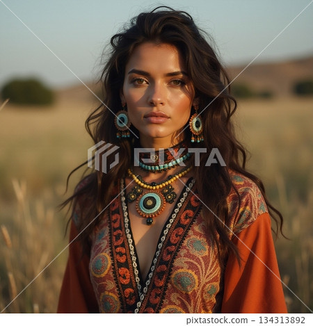 AI generated Serene outdoor imagery highlighting handmade accessories and natural beauty 134313892