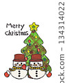 Hand-painted watercolor (etegami) "Christmas card" with text - two snowmen 134314022