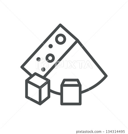 Cheddar Cheese Icon. Thin Line Illustration of an Aged Cheddar Wedge with Cubes, Symbolizing Sharp Dairy, Savory Flavor and Gourmet Snack. Isolated Outline Vector Sign. Cheddar Cheese Icon. Thin Line Illustration of an Aged Cheddar Wedge with Cubes, Symbolizing Sharp Dairy, Savory Flavor and Gourmet Snack. Isolated Outline Vector Sign. 134314495