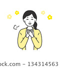 Illustration material of a woman who feels relieved with her hand on her chest 134314563