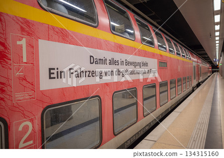 [Germany] Platform where trains heading from the airport to the city center stop in Berlin, the capital of Germany. 134315160