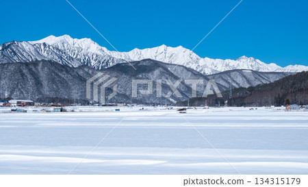 View of the Northern Alps from Omachi City (winter) 134315179